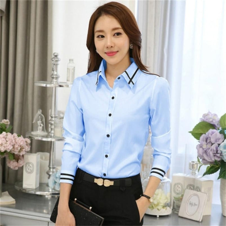 Fashion Long Sleeve Turn-down Collar Formal Elegant Ladies Female Shirt Ladies Tops School Blouse Image 1