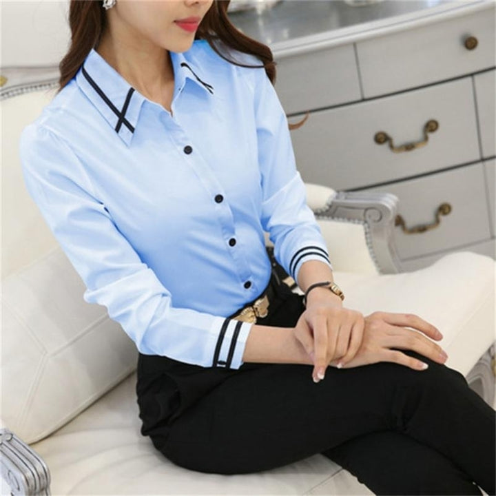 Fashion Long Sleeve Turn-down Collar Formal Elegant Ladies Female Shirt Ladies Tops School Blouse Image 4