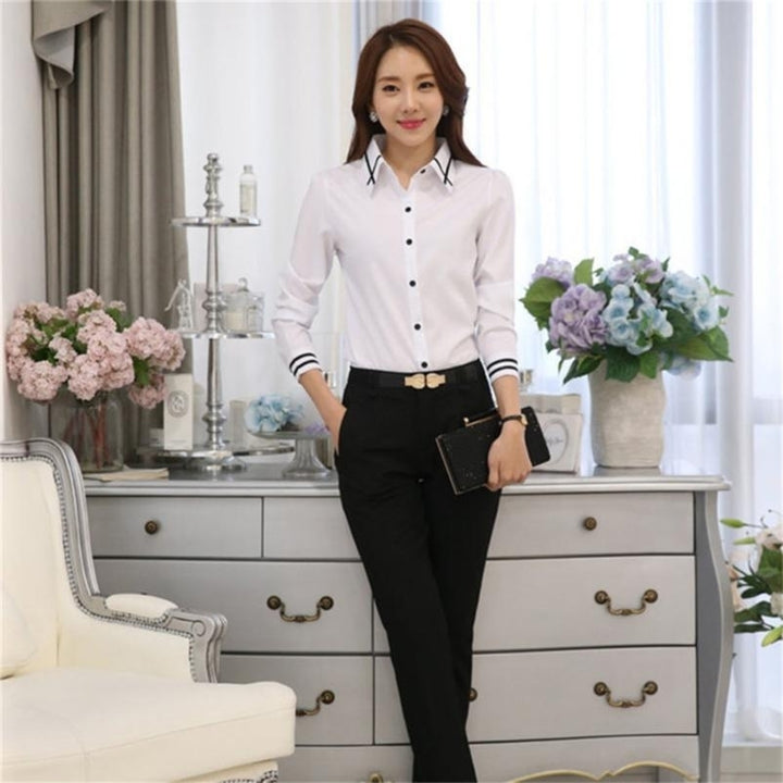 Fashion Long Sleeve Turn-down Collar Formal Elegant Ladies Female Shirt Ladies Tops School Blouse Image 6