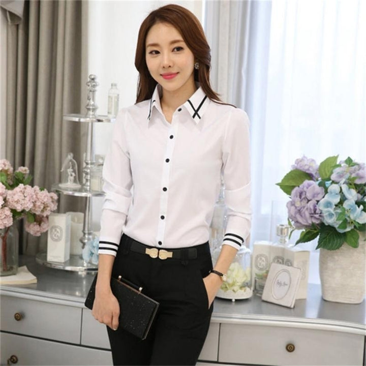 Fashion Long Sleeve Turn-down Collar Formal Elegant Ladies Female Shirt Ladies Tops School Blouse Image 7