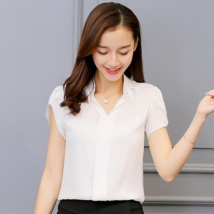 Women Summer Fashion Casual Short Sleeves Chiffon Shirt Blusas Femininas Tops Formal Office Blouse Image 1