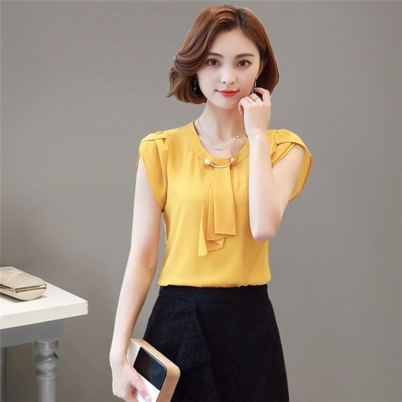 Womens Summer Chiffon Blouse Tops Short Sleeve Tops Ladies Office Blouses Image 1