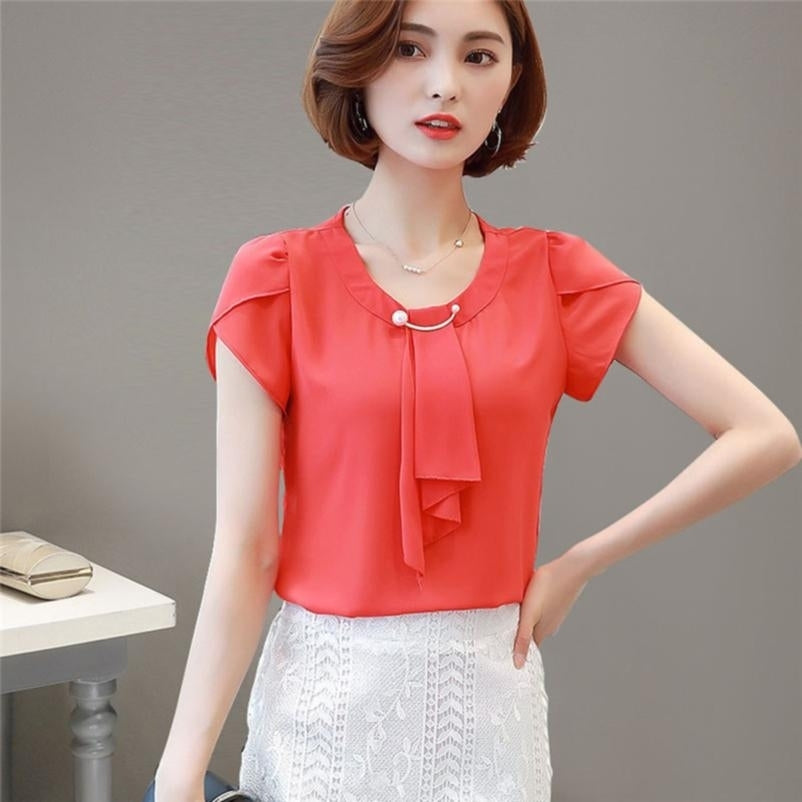 Womens Summer Chiffon Blouse Tops Short Sleeve Tops Ladies Office Blouses Image 6