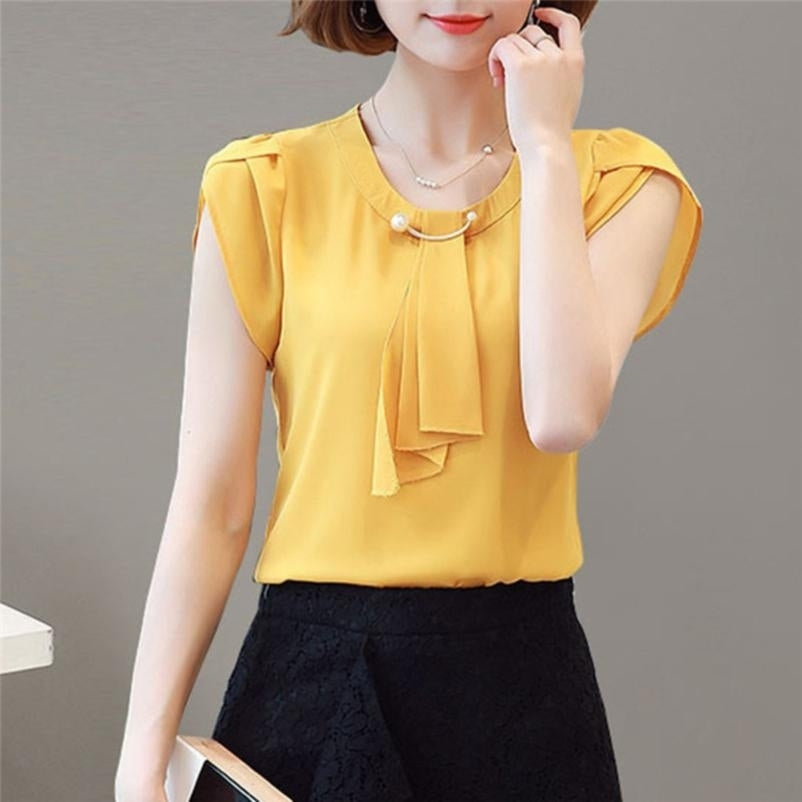 Womens Summer Chiffon Blouse Tops Short Sleeve Tops Ladies Office Blouses Image 7