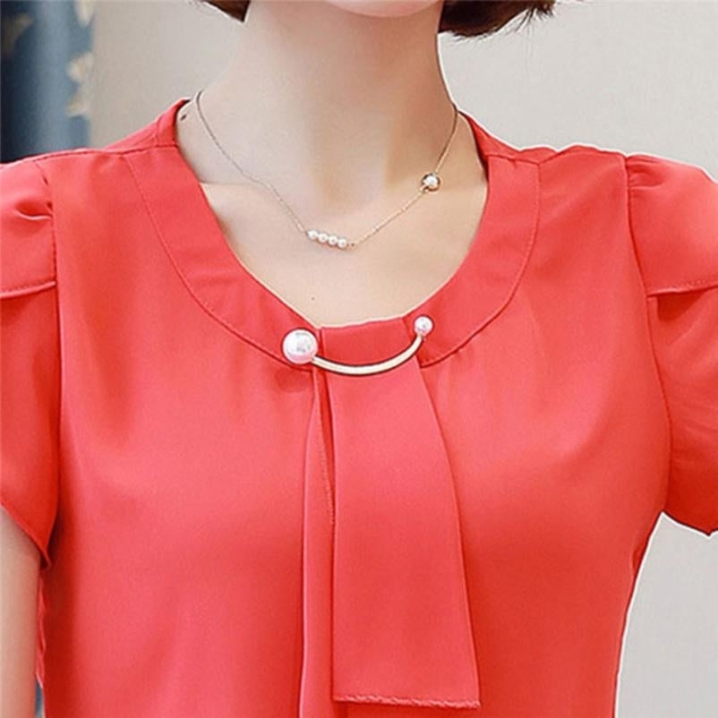 Womens Summer Chiffon Blouse Tops Short Sleeve Tops Ladies Office Blouses Image 8