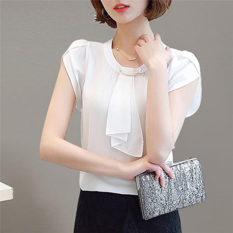 Womens Summer Chiffon Blouse Tops Short Sleeve Tops Ladies Office Blouses Image 10