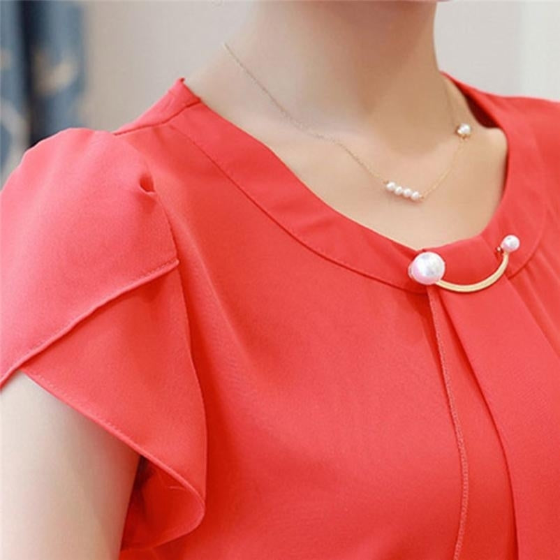 Womens Summer Chiffon Blouse Tops Short Sleeve Tops Ladies Office Blouses Image 11