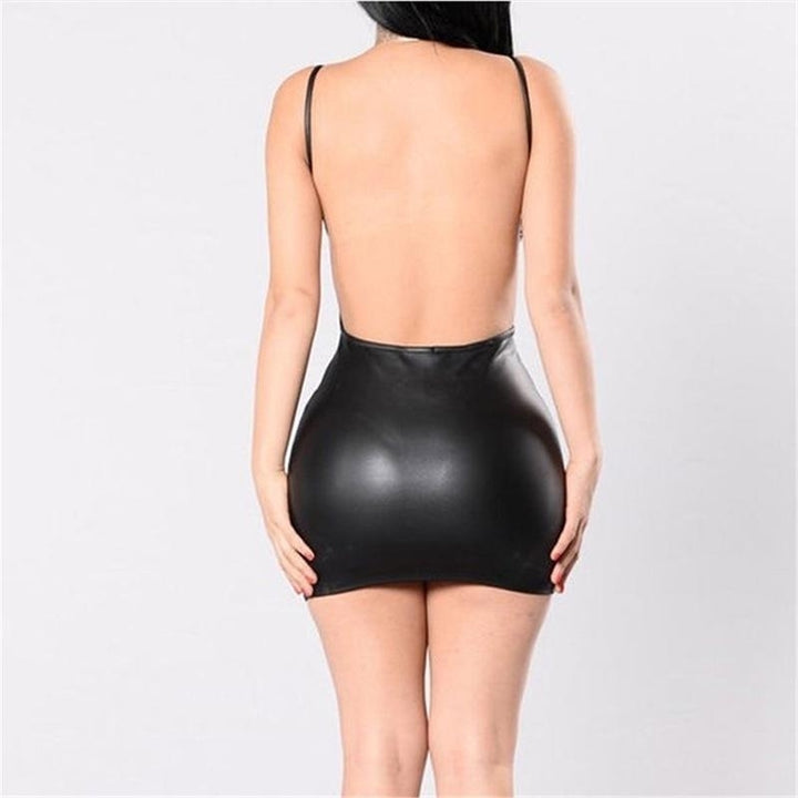 Sexy PU Leather Wrapped Buttocks Open Back Dress Nightclub Tight Skirt Image 3