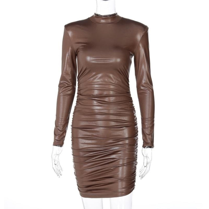 Party Mini Skirt Fashion Sexy Slim Thin Wrinkled Long-sleeved Dress Image 10