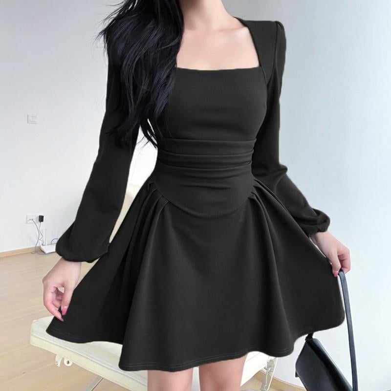 French Retro Long Sleeve Dresses Thin Temperament Mid-length Tea Break Dresses Ruffle Puffy Sleeve Dress Image 1