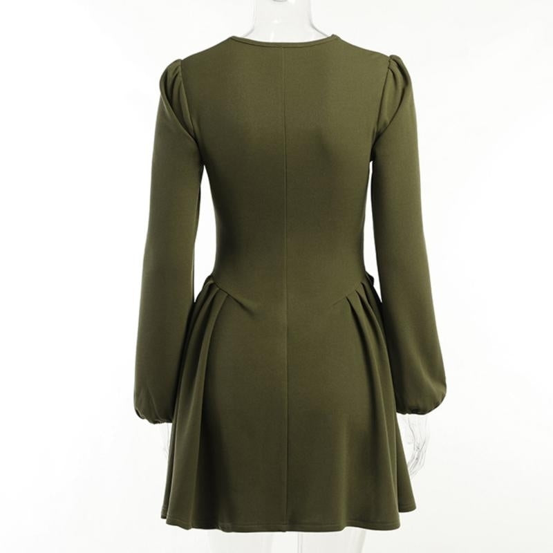 French Retro Long Sleeve Dresses Thin Temperament Mid-length Tea Break Dresses Ruffle Puffy Sleeve Dress Image 8