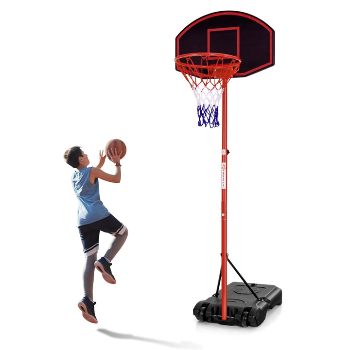 Height-Adjustable Basket Hoop Portable Backboard System Stand with 2 Wheels Fillable Base Weather-Resistant Nylon Net Image 1