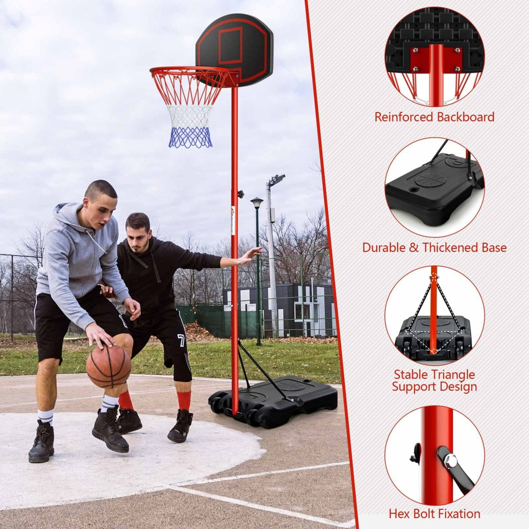 Height-Adjustable Basket Hoop Portable Backboard System Stand with 2 Wheels Fillable Base Weather-Resistant Nylon Net Image 6