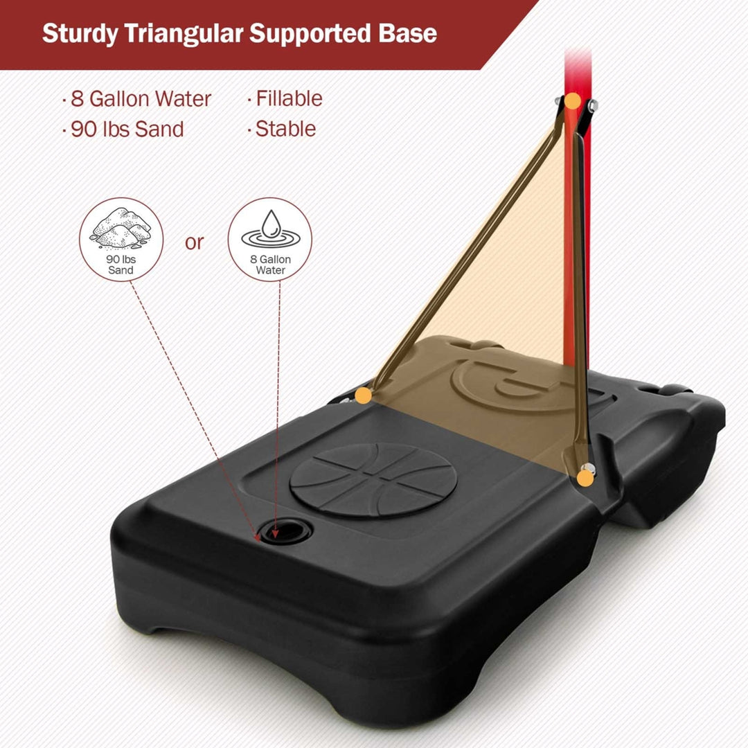 Height-Adjustable Basket Hoop Portable Backboard System Stand with 2 Wheels Fillable Base Weather-Resistant Nylon Net Image 8