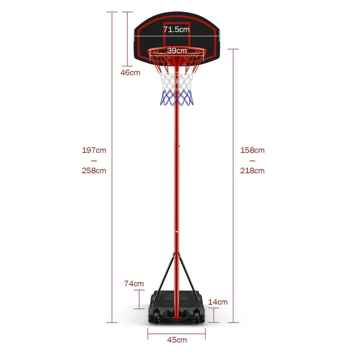 Height-Adjustable Basket Hoop Portable Backboard System Stand with 2 Wheels Fillable Base Weather-Resistant Nylon Net Image 10