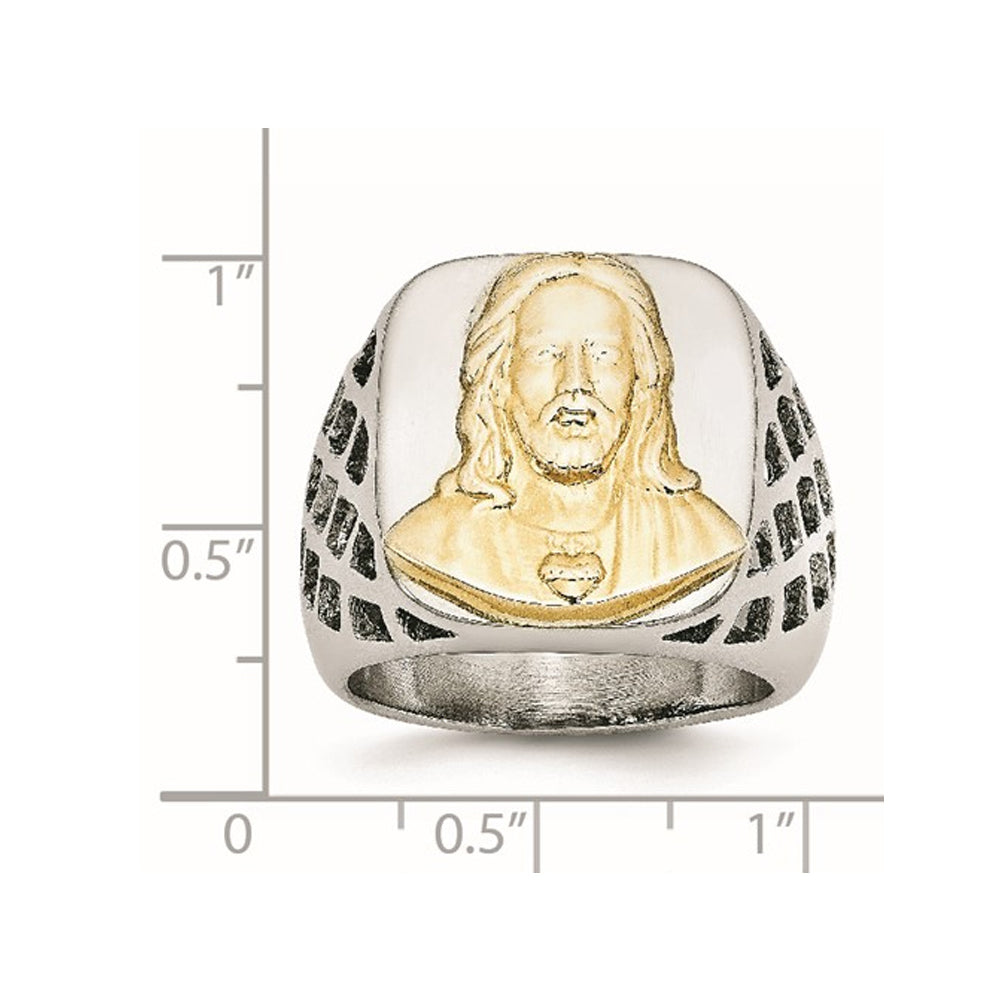 Mens Stainless Steel with Sterling Silver Jesus Ring Image 3