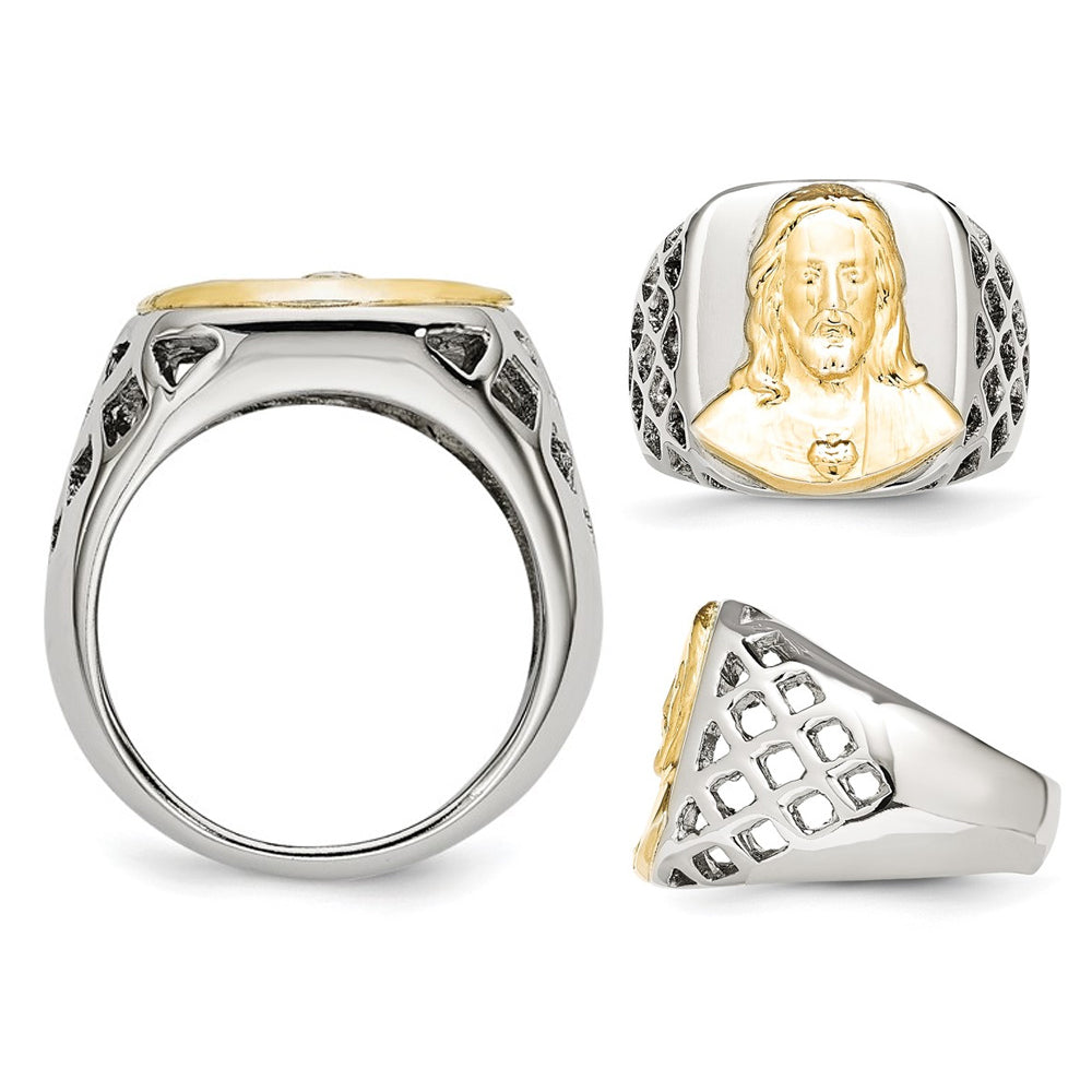 Mens Stainless Steel with Sterling Silver Jesus Ring Image 4