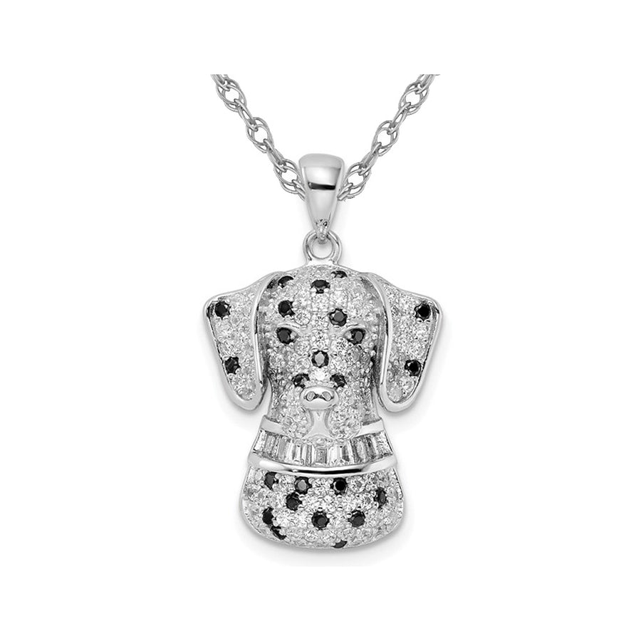 Sterling Silver Dalmatian Dog Pendant Necklace with Cubic Zirconia (CZ)s and Chain Image 1