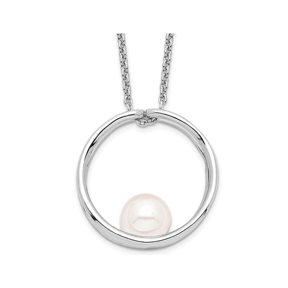 Freshwater Cultured Pearl Circle Pendant Necklace in Sterling Silver the Chain Image 1