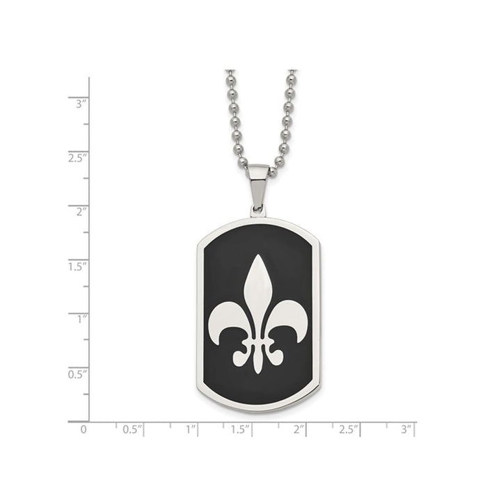 Mens Stainless Steel Black IP-plated Fleur de Lis Dog Tag Pendant Necklace with Chain Image 2