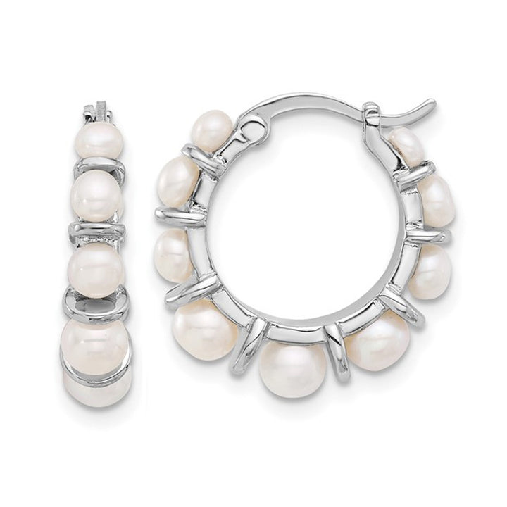 White Freshwater Cultured Pearl Hoop Earrings in Sterling Silver Image 1