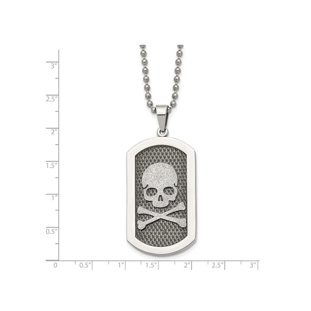 Mens Stainless Steel Polished Laser Cut Skull and Crossbones Dog Tag Pendant Necklace with Chain Image 3