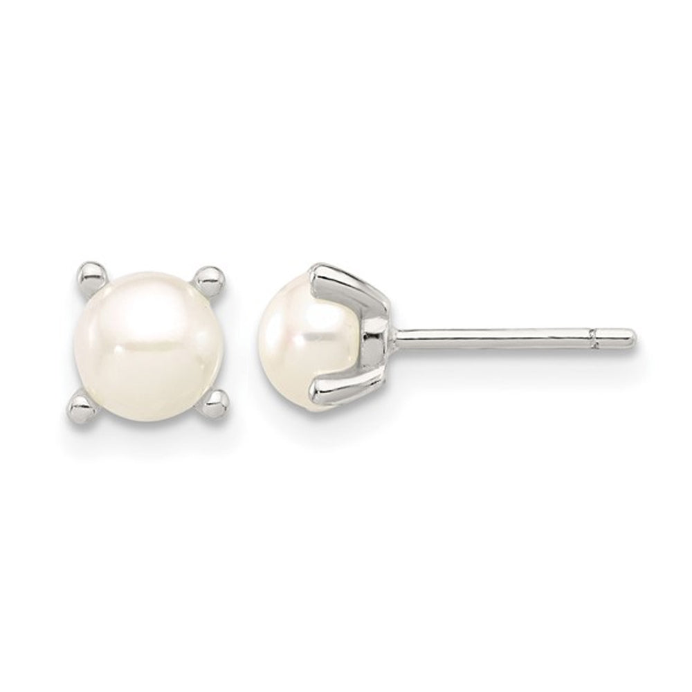 Sterling Silver Freshwater Cultured White Pearl 5mm Solitaire Stud Earrings Image 1