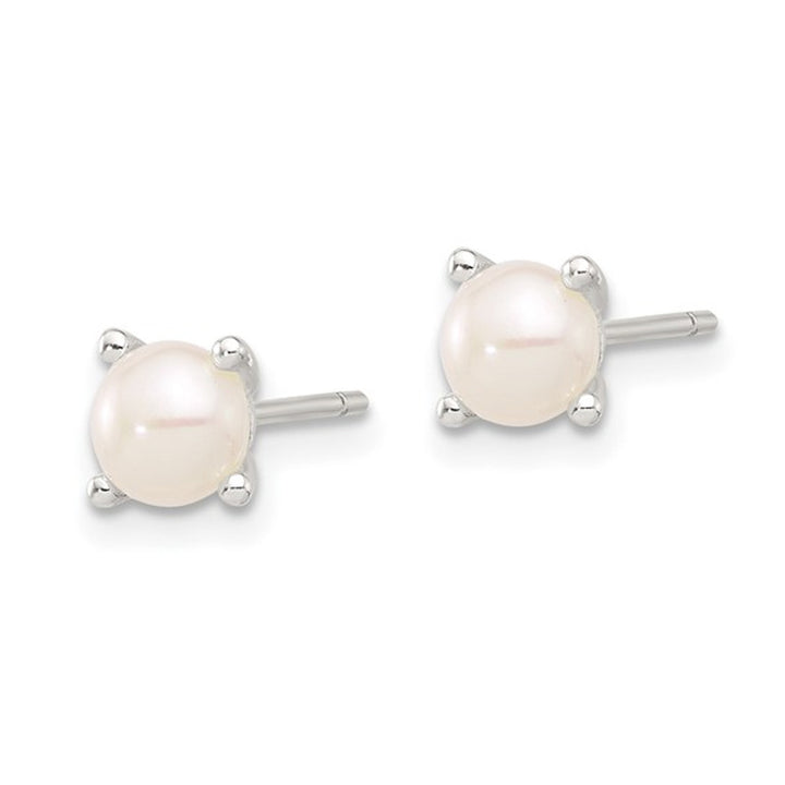 Sterling Silver Freshwater Cultured White Pearl 5mm Solitaire Stud Earrings Image 3