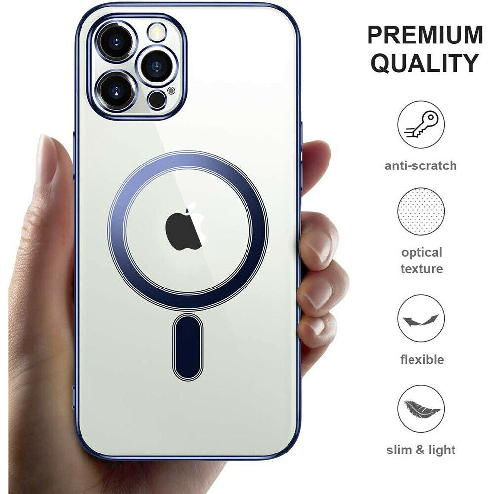 For Apple iPhone 13 6.1 [Strong Magnet] [Non-Yellowing] [10FT Military Grade Protection] Magnetic Clear Slim Phone Case Image 4