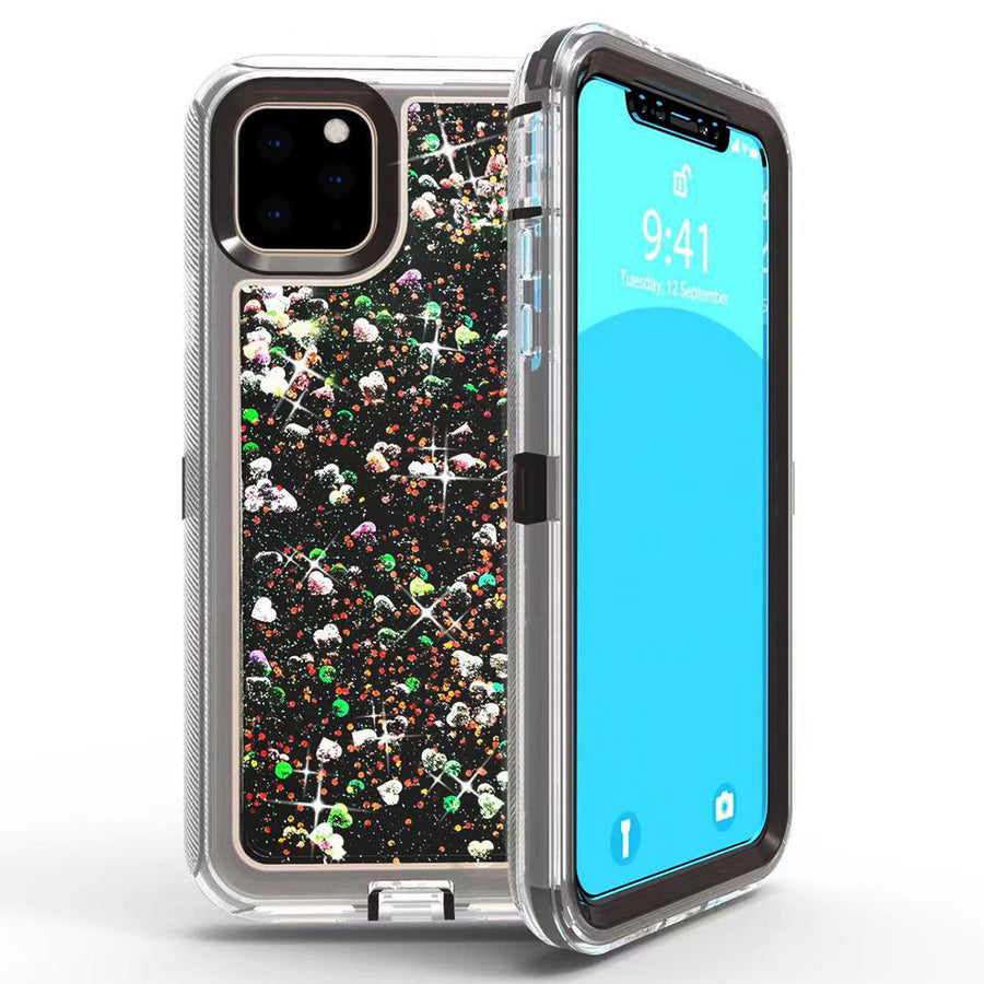 For Apple iPhone 11 Pro 5.8 Dual Layer Protective Shockproof Liquid Bling Sparkle Floating Glitter Quicksand Phone Case Image 1