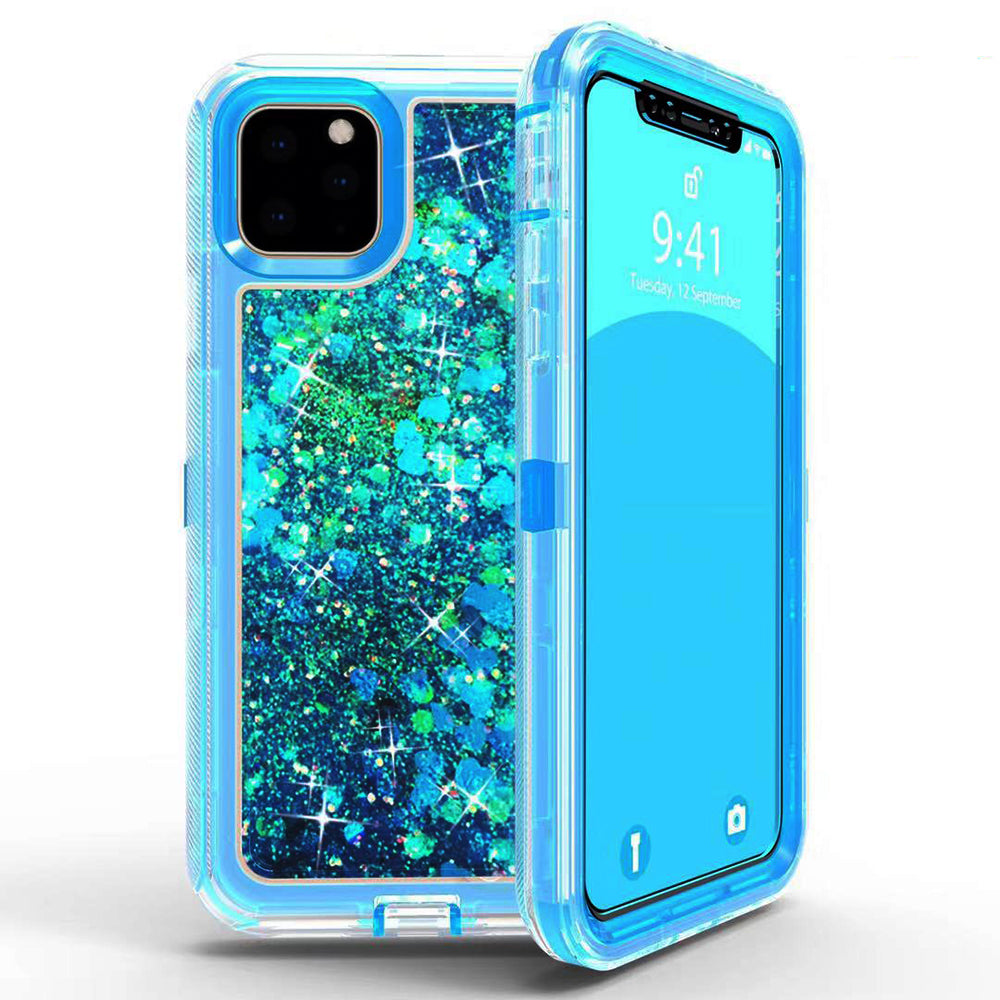 For Apple iPhone 11 Pro 5.8 Dual Layer Protective Shockproof Liquid Bling Sparkle Floating Glitter Quicksand Phone Case Image 2