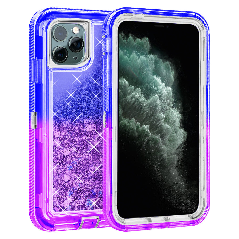 For Apple iPhone 11 Pro 5.8 Dual Layer Protective Shockproof Liquid Bling Sparkle Floating Glitter Quicksand Phone Case Image 3