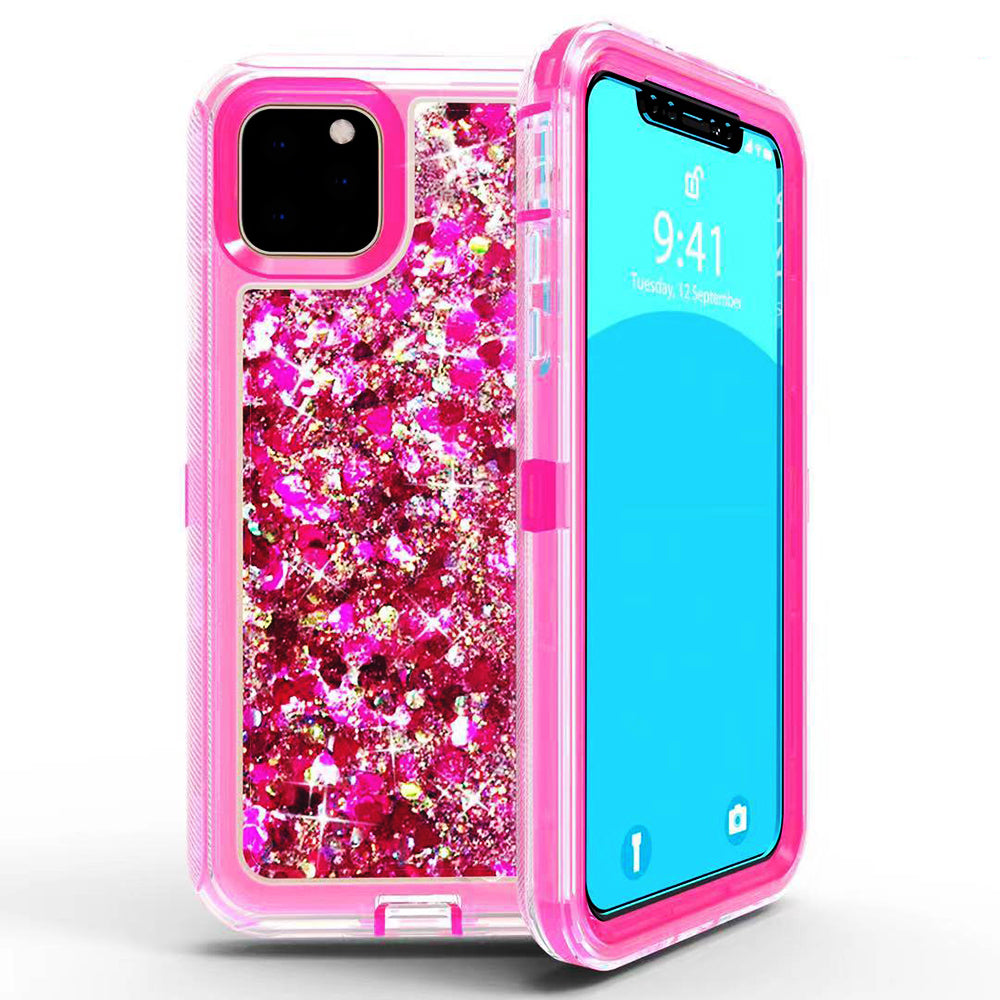 For Apple iPhone 11 Pro 5.8 Dual Layer Protective Shockproof Liquid Bling Sparkle Floating Glitter Quicksand Phone Case Image 4