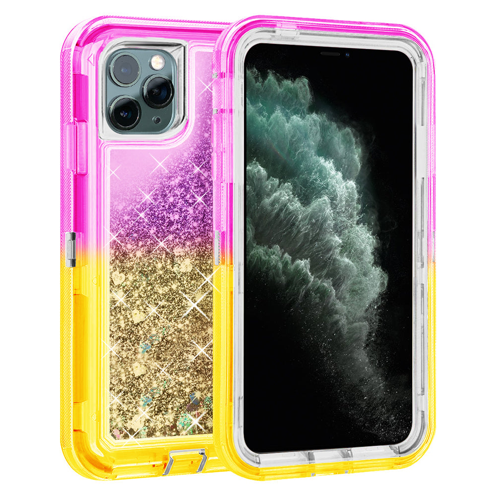 For Apple iPhone 11 Pro 5.8 Dual Layer Protective Shockproof Liquid Bling Sparkle Floating Glitter Quicksand Phone Case Image 4