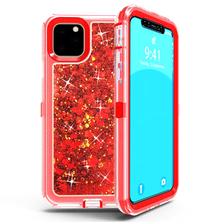 For Apple iPhone 11 Pro 5.8 Dual Layer Protective Shockproof Liquid Bling Sparkle Floating Glitter Quicksand Phone Case Image 6