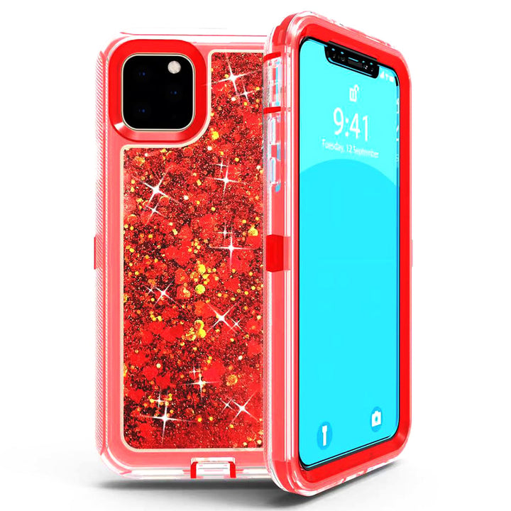 For Apple iPhone 11 Pro 5.8 Dual Layer Protective Shockproof Liquid Bling Sparkle Floating Glitter Quicksand Phone Case Image 1