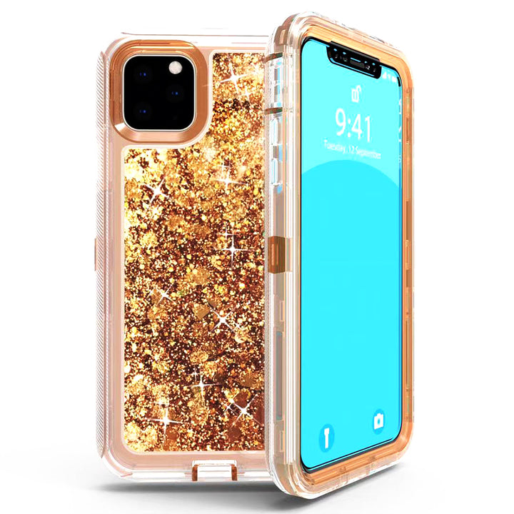 For Apple iPhone 11 Pro 5.8 Dual Layer Protective Shockproof Liquid Bling Sparkle Floating Glitter Quicksand Phone Case Image 7