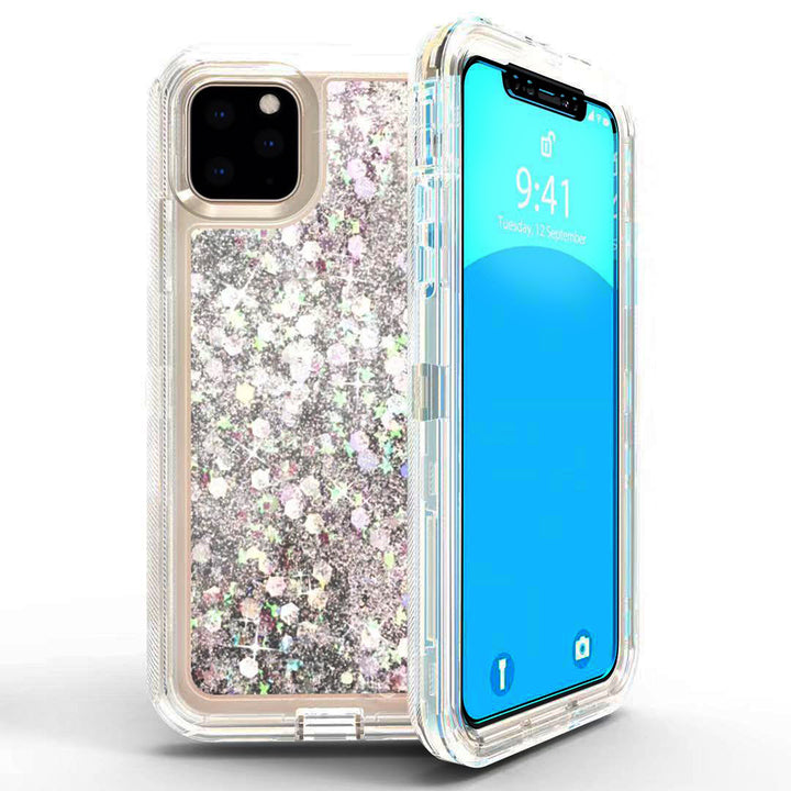 For Apple iPhone 11 Pro 5.8 Dual Layer Protective Shockproof Liquid Bling Sparkle Floating Glitter Quicksand Phone Case Image 8