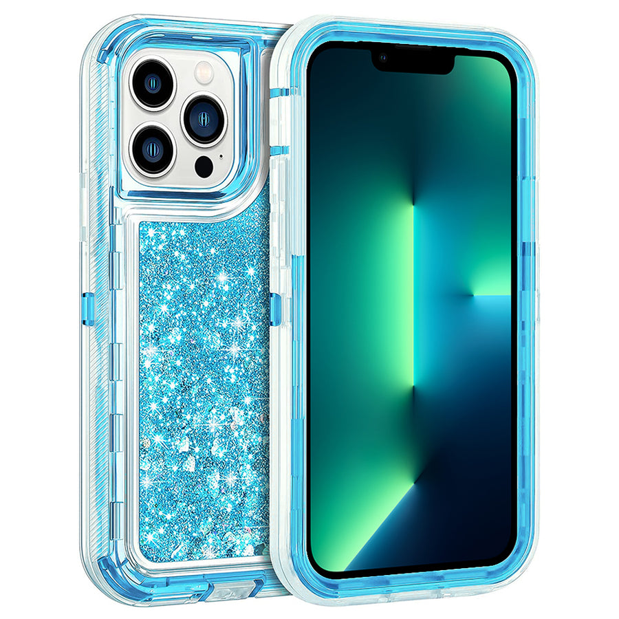 For Apple iPhone 13 Pro 6.1 Dual Layer Protective Shockproof Liquid Bling Sparkle Floating Glitter Quicksand Phone Case Image 1