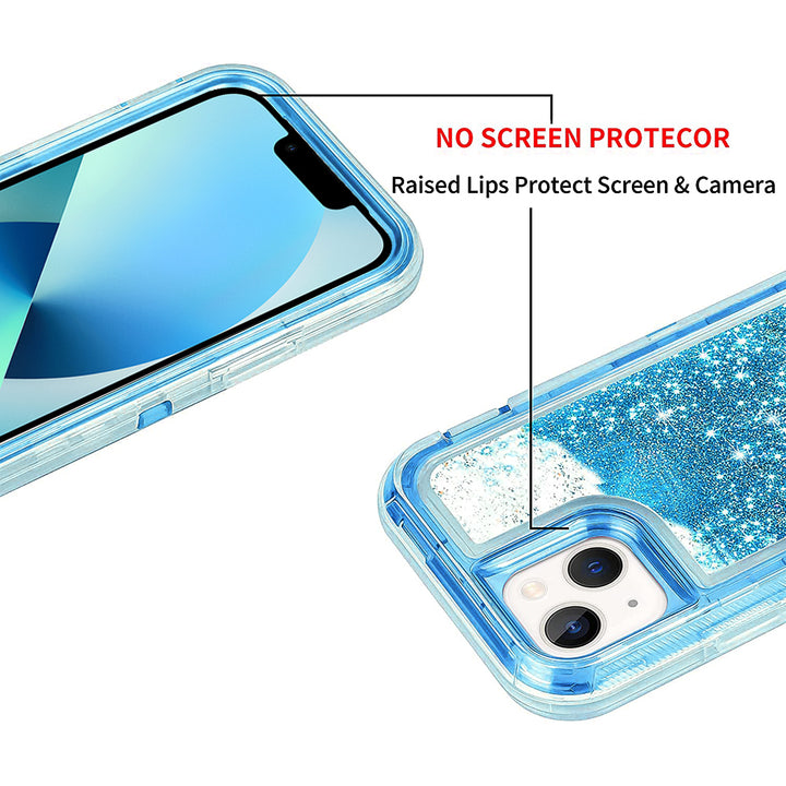 For Apple iPhone 13 6.1 Dual Layer Protective Shockproof Liquid Bling Sparkle Floating Glitter Quicksand Phone Case Image 3