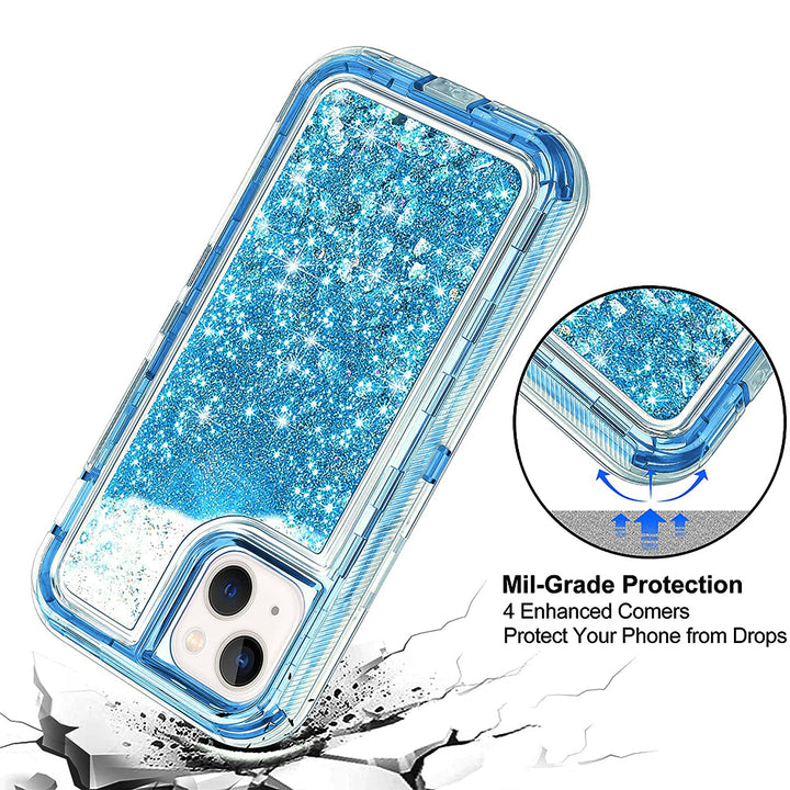 For Apple iPhone 13 6.1 Dual Layer Protective Shockproof Liquid Bling Sparkle Floating Glitter Quicksand Phone Case Image 4