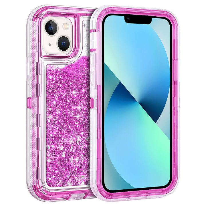 For Apple iPhone 13 6.1 Dual Layer Protective Shockproof Liquid Bling Sparkle Floating Glitter Quicksand Phone Case Image 1