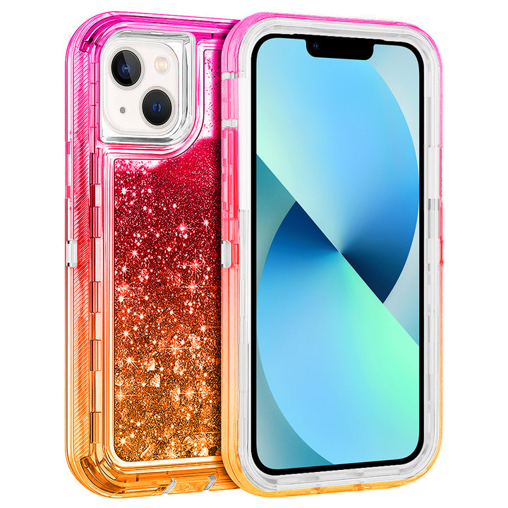 For Apple iPhone 13 6.1 Dual Layer Protective Shockproof Liquid Bling Sparkle Floating Glitter Quicksand Phone Case Image 8