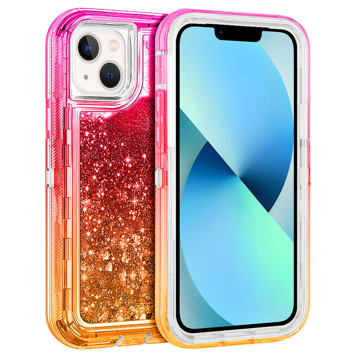 For Apple iPhone 13 6.1 Dual Layer Protective Shockproof Liquid Bling Sparkle Floating Glitter Quicksand Phone Case Image 1