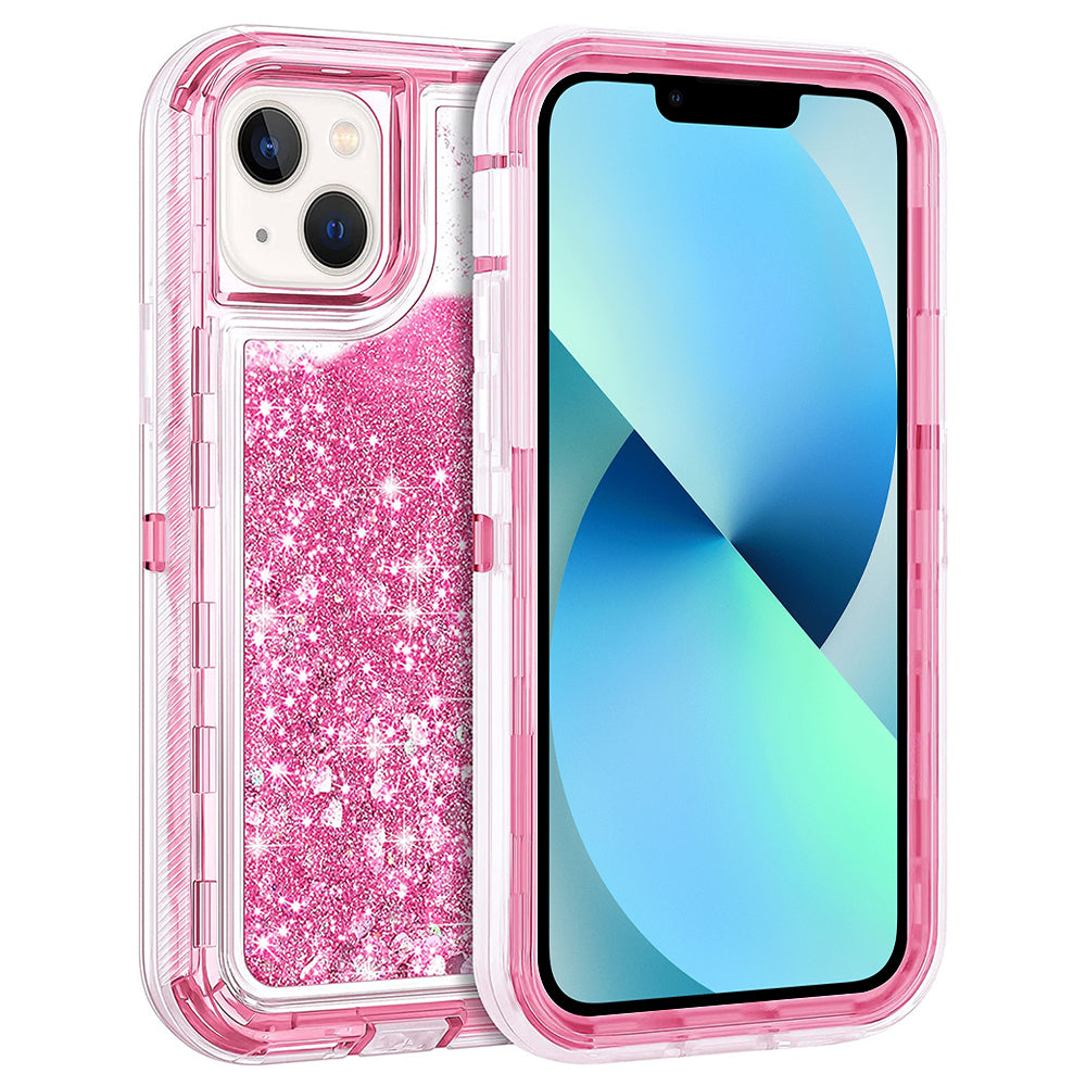 For Apple iPhone 13 6.1 Dual Layer Protective Shockproof Liquid Bling Sparkle Floating Glitter Quicksand Phone Case Image 9