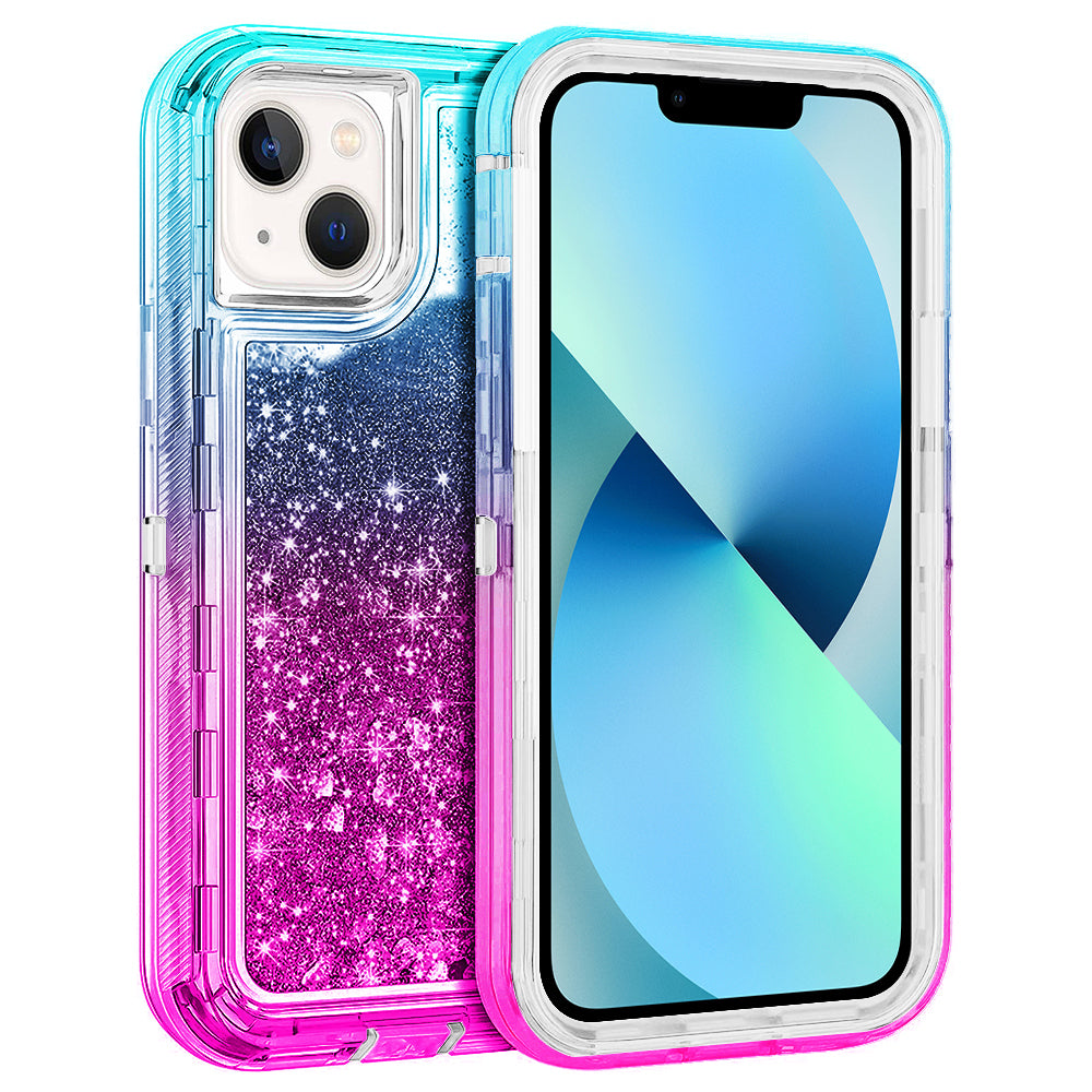 For Apple iPhone 13 6.1 Dual Layer Protective Shockproof Liquid Bling Sparkle Floating Glitter Quicksand Phone Case Image 12