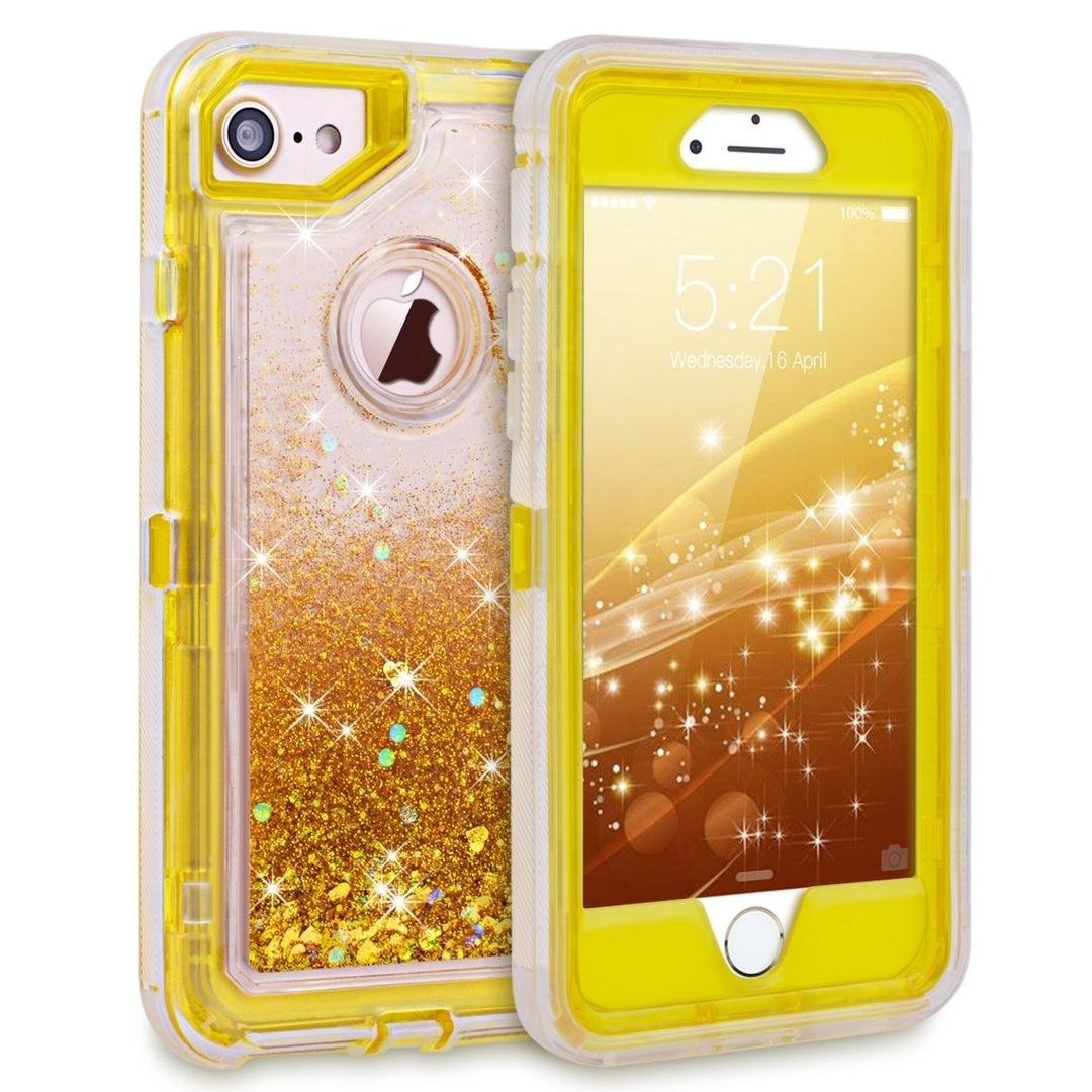 For Apple IPhone 8 / IPhone 7 Dual Layer Protective Shockproof Liquid Bling Sparkle Floating Glitter Quicksand Phone Image 1