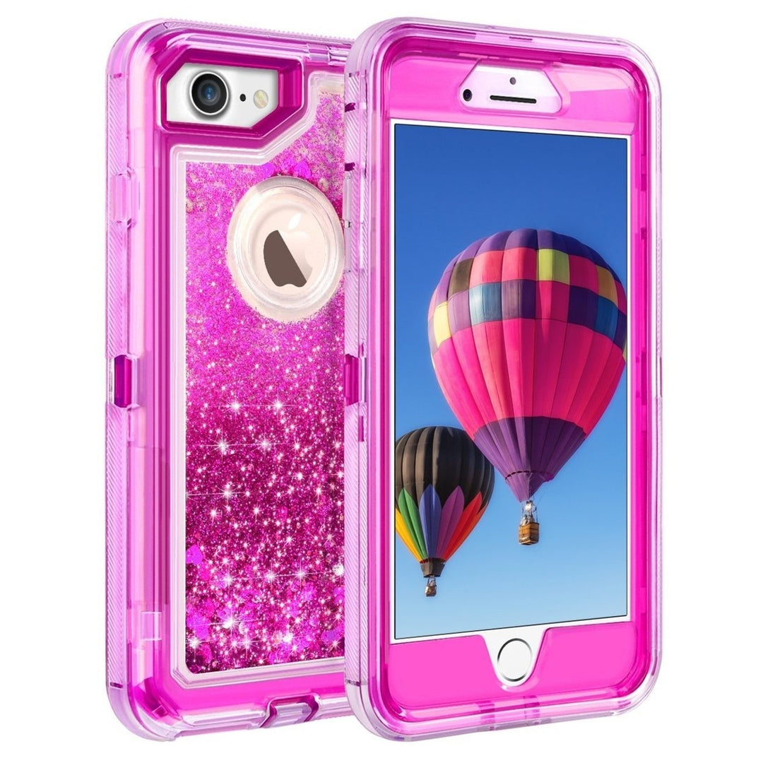 For Apple IPhone 8 / IPhone 7 Dual Layer Protective Shockproof Liquid Bling Sparkle Floating Glitter Quicksand Phone Image 1