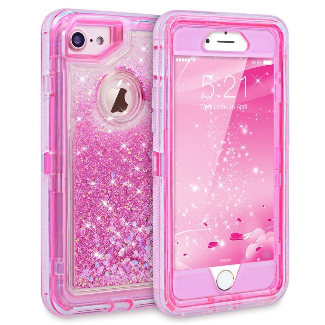 For Apple IPhone 8 / IPhone 7 Dual Layer Protective Shockproof Liquid Bling Sparkle Floating Glitter Quicksand Phone Image 1