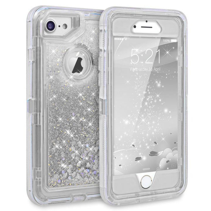 For Apple IPhone 8 / IPhone 7 Dual Layer Protective Shockproof Liquid Bling Sparkle Floating Glitter Quicksand Phone Image 1